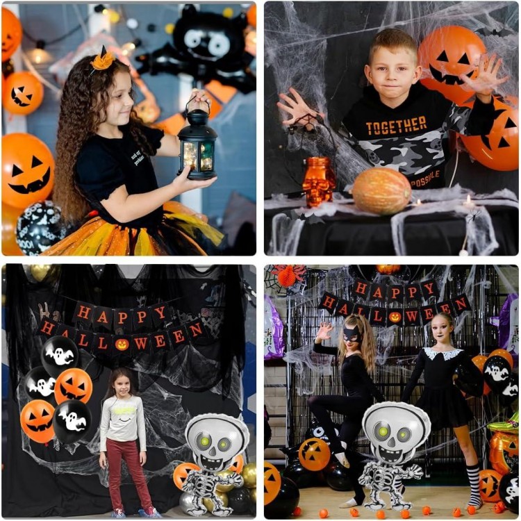 Decoration Halloween, 70 Pièces Kit Halloween Deco avec Ballons, Tissu