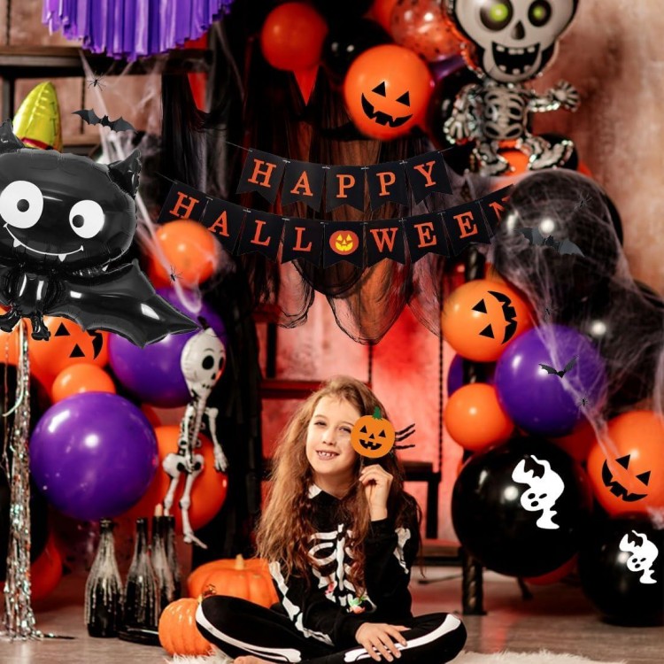 Decoration Halloween, 70 Pièces Kit Halloween Deco avec Ballons, Tissu