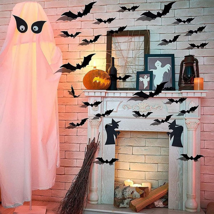 YANGWEN 72Pcs Halloween Chauve-Souris Stickers Halloween 3D Bat Sticke