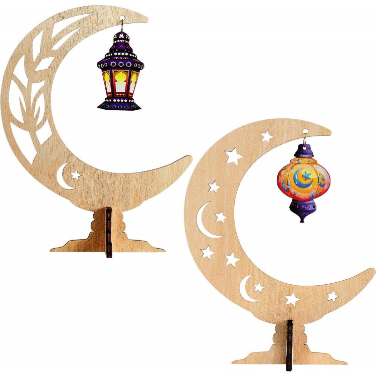 2 Pièces Ornements de Ramadan Eid Mubarak Ornement de Table en Bois Lu