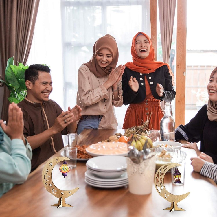 2 Pièces Ornements de Ramadan Eid Mubarak Ornement de Table en Bois Lu