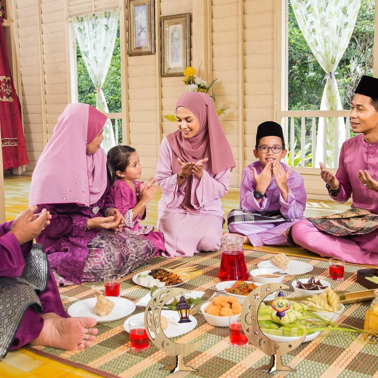 2 Pièces Ornements de Ramadan Eid Mubarak Ornement de Table en Bois Lu