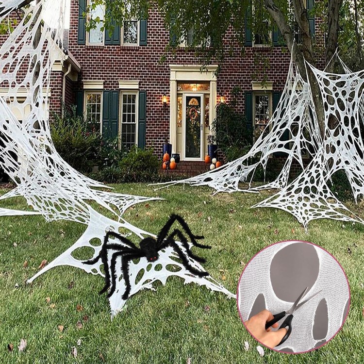 TOKIISHE Décorations d'halloween Toile d'araignée, araignée géante + T
