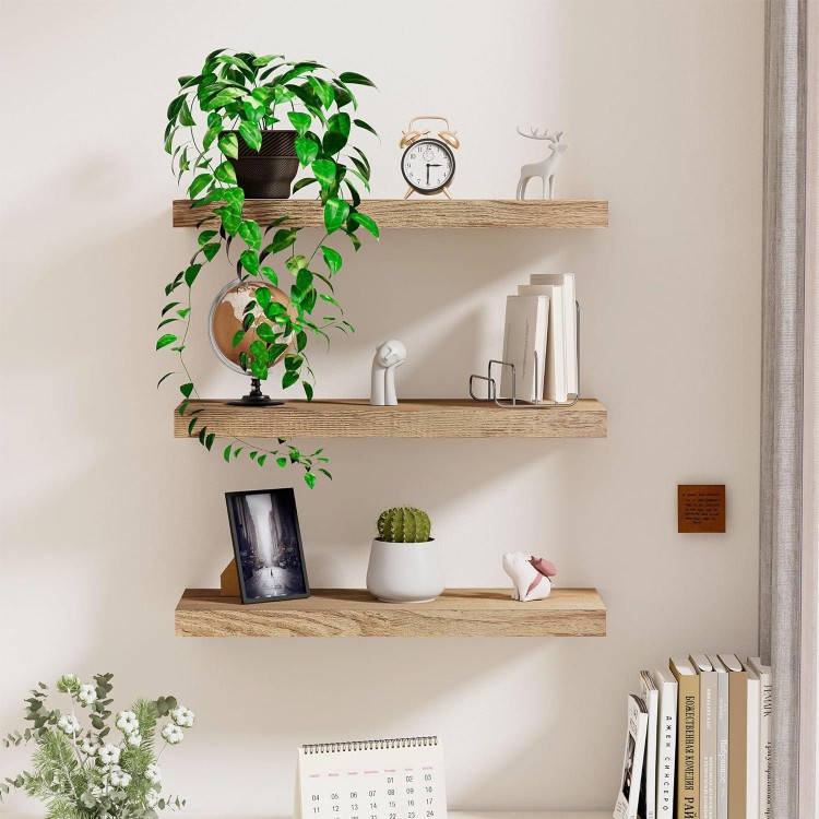 Etagere Murale Bois, Lot de 3 Étagère Murale 40 cm avec Supports Invis