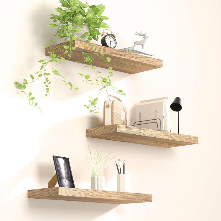 Etagere Murale Bois, Lot de 3 Étagère Murale 40 cm avec Supports Invis