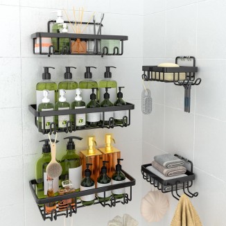 TGNISI Étagère de douche sans perçage - Lot de 5 avec porte-savon - Ét