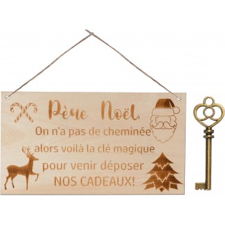 Pancarte Joyeux Noël+Clé Magique Père Noël,décoration Porte Noël,Couro