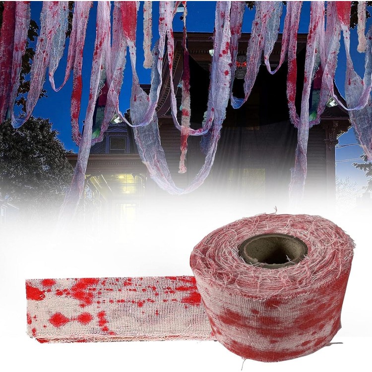 FENGCHUANG Bandage de Sang Halloween, 10m Rouleau de Gaze Sanglante Ef