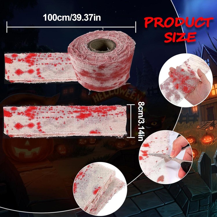 FENGCHUANG Bandage de Sang Halloween, 10m Rouleau de Gaze Sanglante Ef