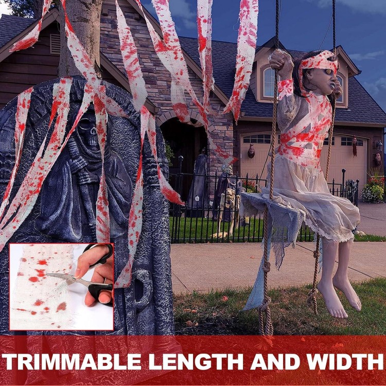 FENGCHUANG Bandage de Sang Halloween, 10m Rouleau de Gaze Sanglante Ef