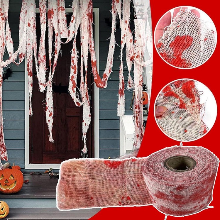 FENGCHUANG Bandage de Sang Halloween, 10m Rouleau de Gaze Sanglante Ef