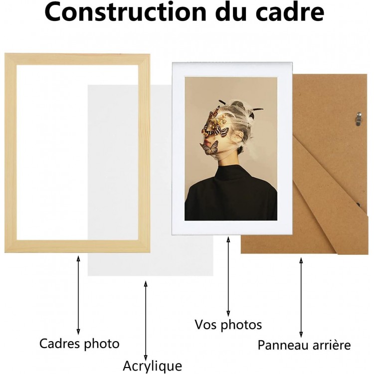 SENENQU Lot de 4 Cadre Photo A4 Bois, Cadre en Bois Massif Mural, Cadr