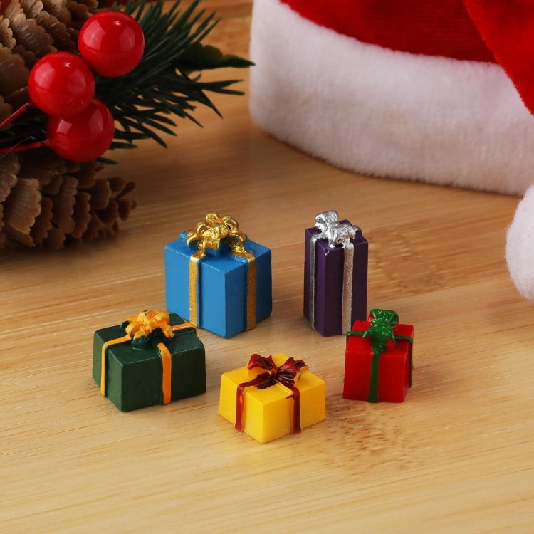 50pcs Mini Coffrets Cadeaux en Résine, Coffrets Cadeaux de Noël Miniat
