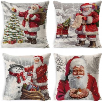 UMIPUBO 4pcs Taie d'oreiller de Noël Lin de Coton Housses de Coussin D